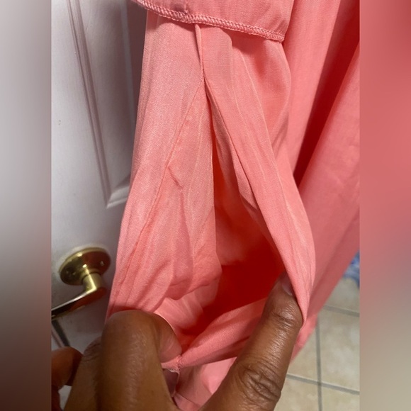 Women’s Halter Midi Dress Sz L Peach Tiered Rayon Blend Sheer  Beach Sundress - Picture 3 of 8